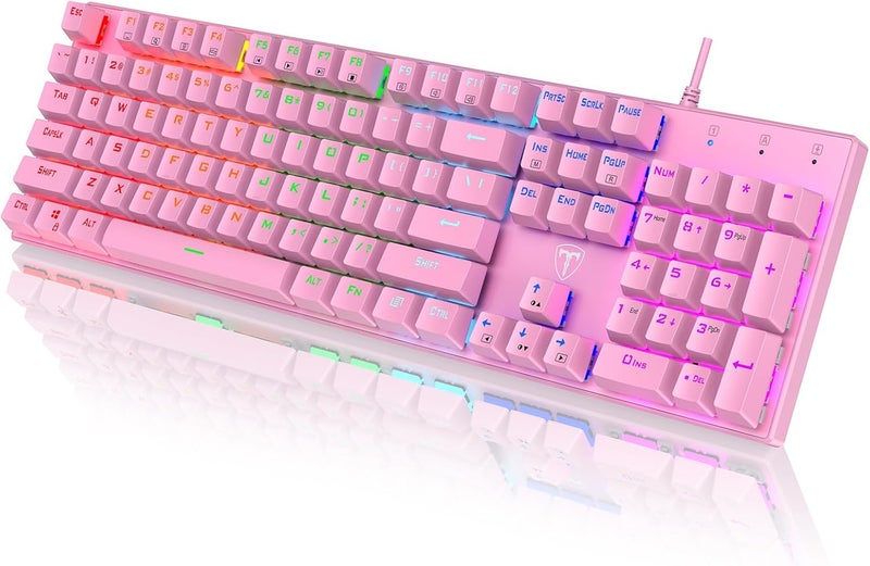 RisoPhy Mechanical Gaming Keyboard, RGB 104 Keys Ultra-Slim Backlit USB Wired Keyboard with Blue Switch, Durable ABS Keycap/Anti-Ghosting/Spill-Resistant Mechanical Keyboards for PC Mac Xbox Game,Pink - Image 1